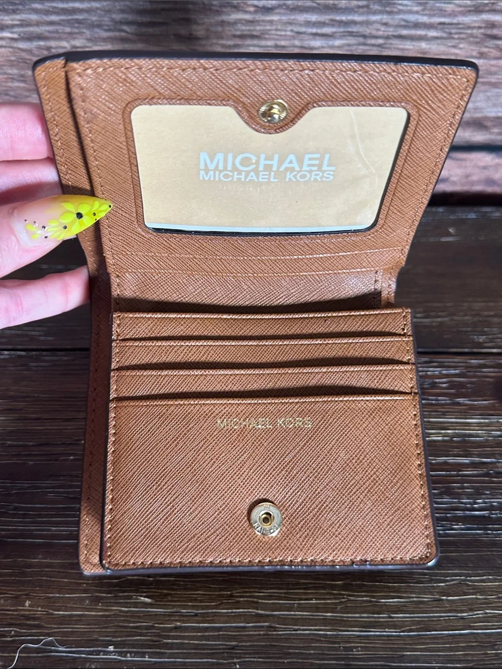 NWT Michael Kors Jet Set Brown Saffiano Trifold Wallet with Gold Logo